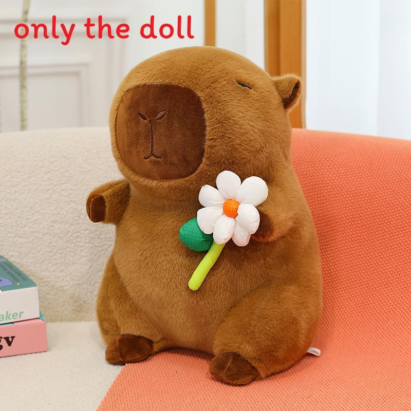 Plush Capybara Toy With Soft Pp Cotton Filling And Flower Design For Kids Birthday Gift