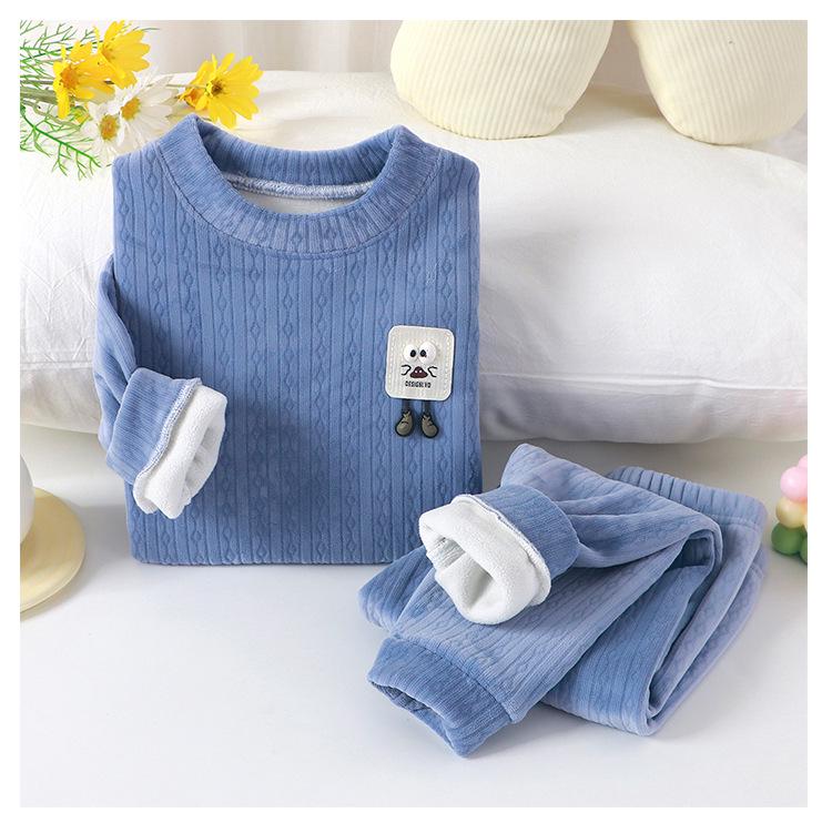 Kids' Cozy Velvet Pajama Set for Boys and Girls - Thick, Two-Piece, Autumn/Winter Wear