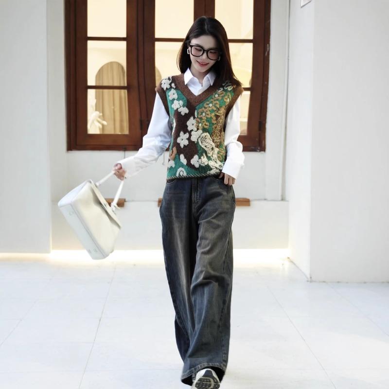 Soft Waxy Skin-friendly Alpaca Wool Blended Neck Knitted Sweater Women's Autumn New Sweater, Thin Stacked Vest