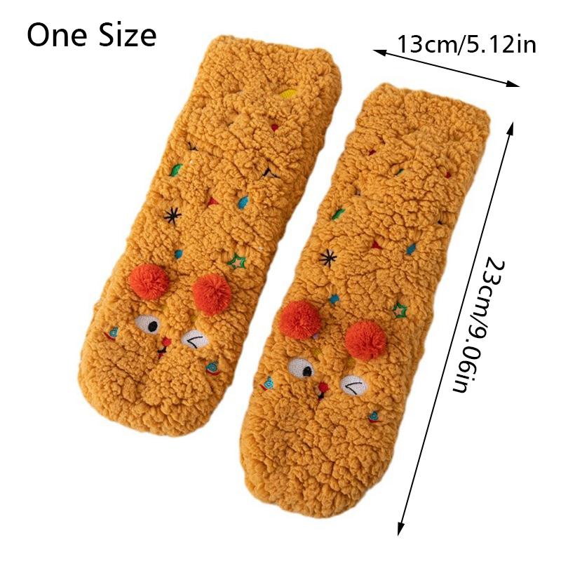 1 Pair Thigh-Long Sock Non-Slip Sherpa Material One Size Lounge Wear Funny Embroidery Design Thick Floor Socks Warmth Multi-Color