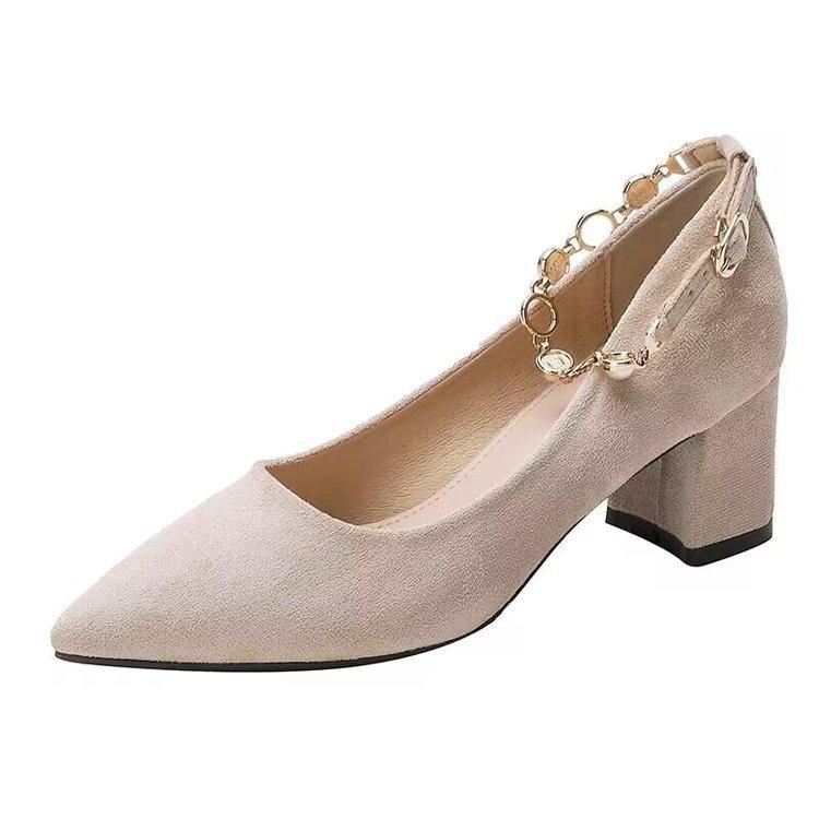 Autumn temperament with skirt high heels design sense celebrity style with pearl single shoes thick heel medium heel