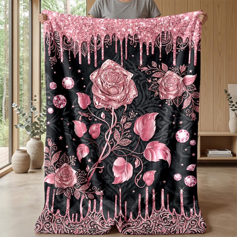 Pink Hibiscus Hearts Pattern Theme blanket Lightweight Warm Flannel Blanket Decorative Throw Blanket for Home Decoration