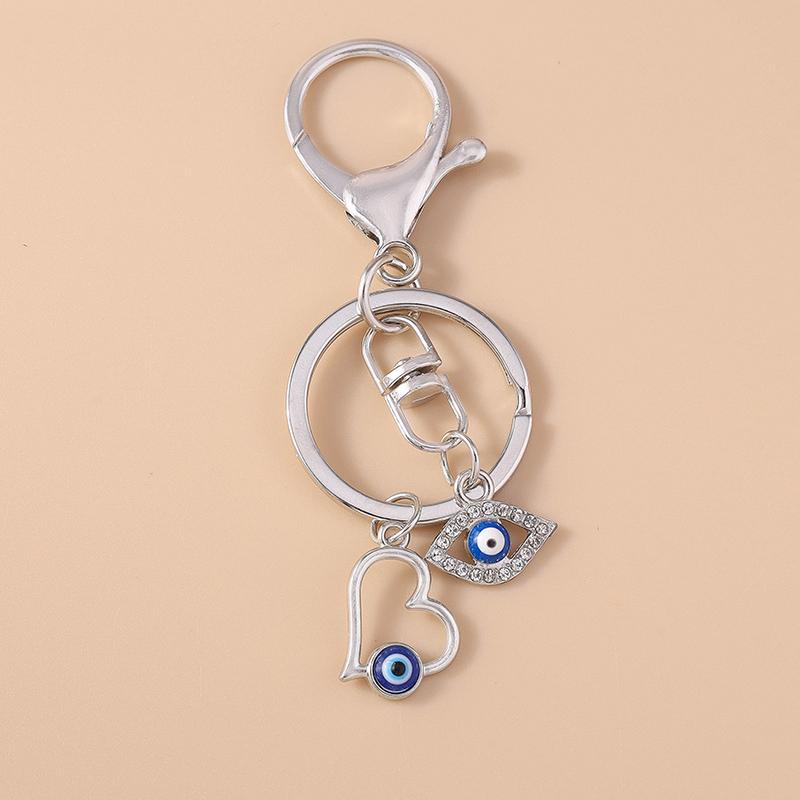Ethnic Metal Lucky  Evil Eyes Keychain Turquoise Stone Key Ring Pendant Women Girls Handbag Accessories DIY Jewelry Gifts