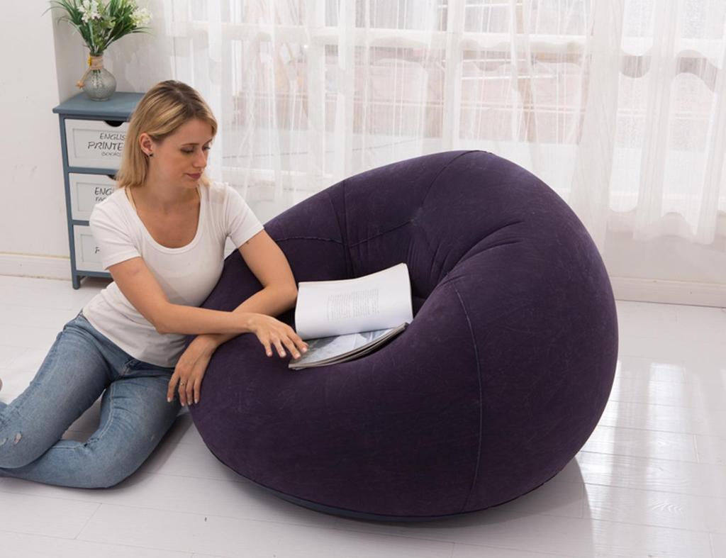 Coffee Inflatable Sphere Bean Bag Chair - Flocked Recliner Sofa