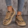 Women's Leopard Print Canvas Sneakers Platform Lace Up Casual Shoes Outdoor Vulcanized Running Trainers