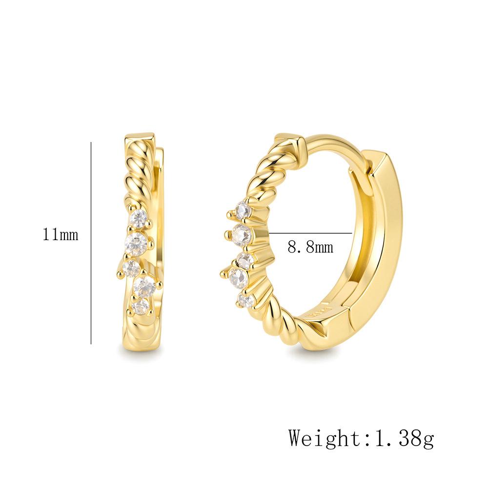 Luxury S925 Sterling Silver Diamond-encrusted Buckles Earrings for Women Trendy Gold Plated Stacked Zircon Huggie Hoop Earrings