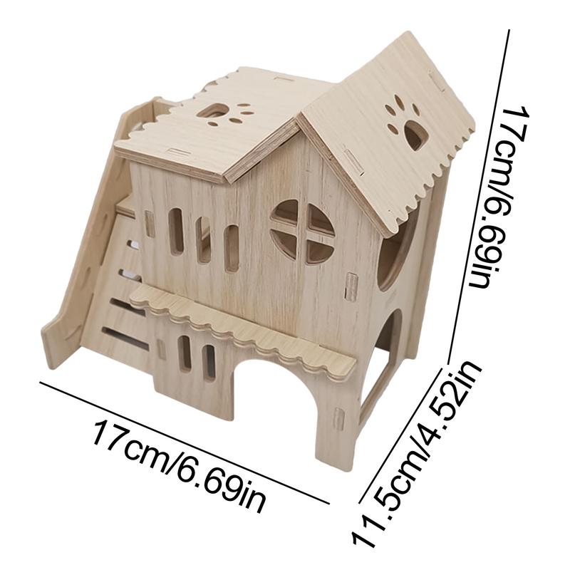 Large Hamster House Fun House Double-Decker Hut With Climbing Ladder Large Wooden Small Animals Pets Exploring Toys For