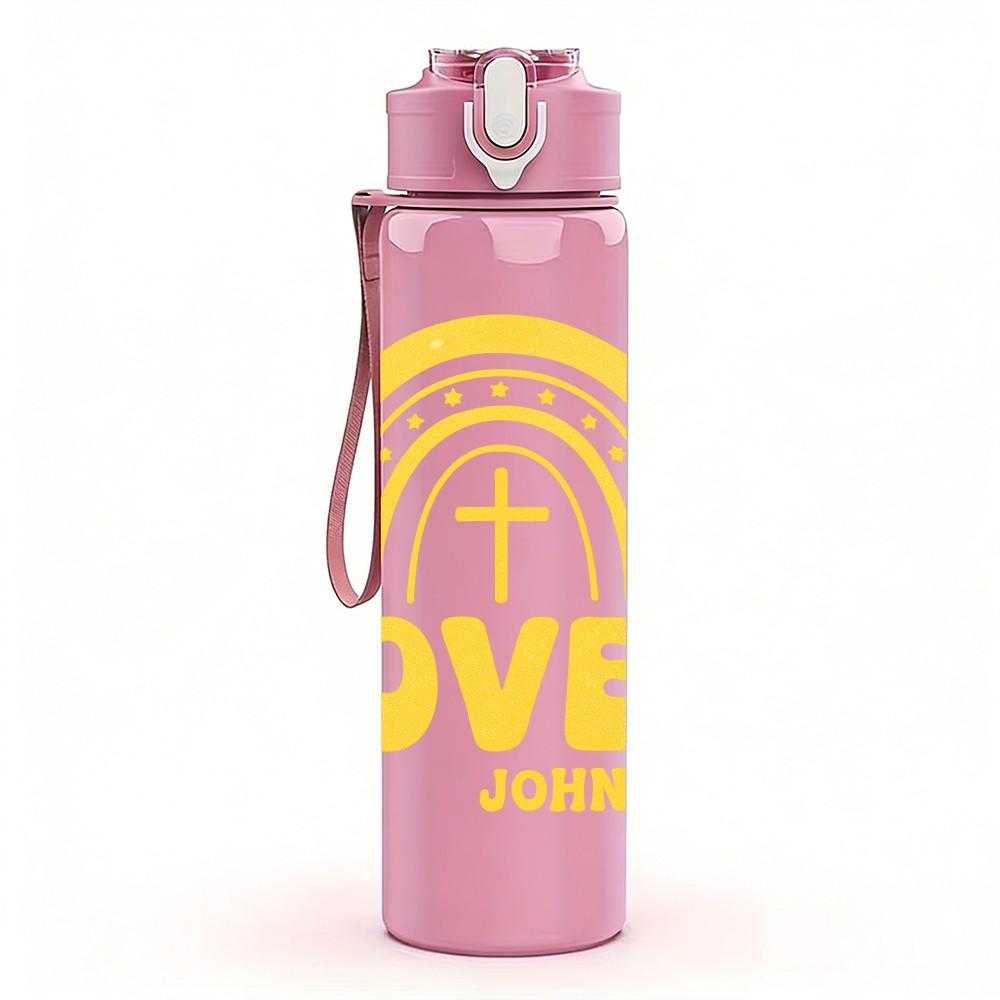 1PC Loved Cross Religious Quote Pattern 750ml Color Plastic Sports Water Bottle Leakproof Flip Straw Lid Suitable for Sports Office Home Use