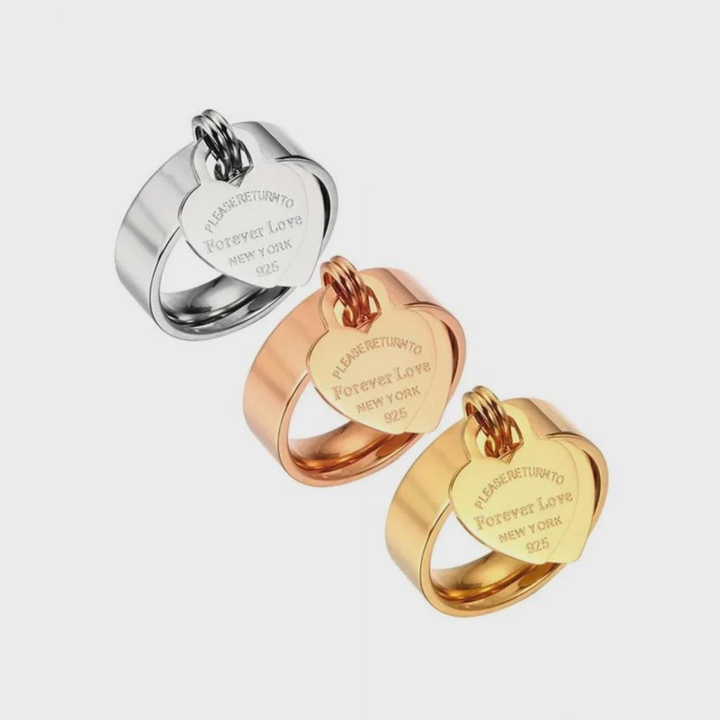 Gold-Plated Stainless Steel Heart Ring with Engraving