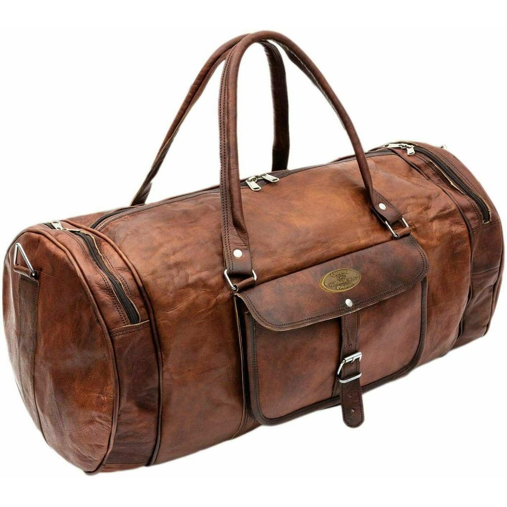Large  Unisex Travel Bag Genuine Vintage Leather Duffel Weekend Gym Overnight