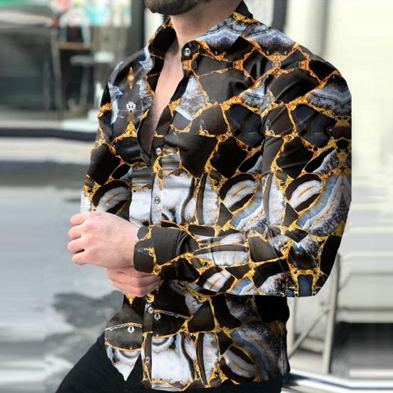Omgeslagen kraag Lange mouw Heren overhemd Knoopmanchetten Sterrenhemelprint Slim fit Kantooroverhemd Herenkleding