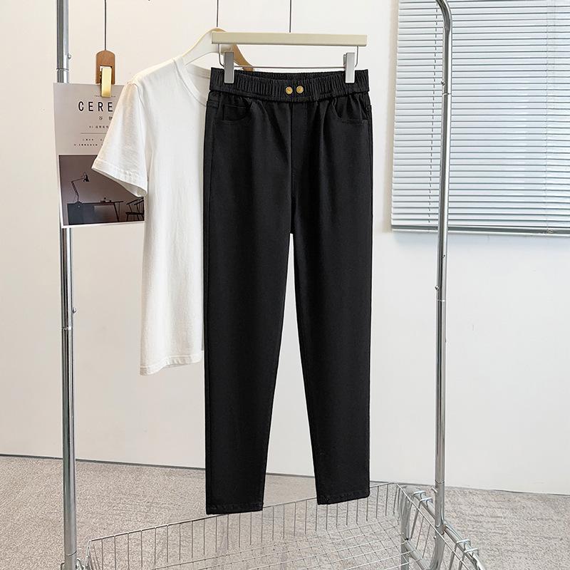 

2025 Early Spring Plus Size High Waist Skinny Jeans for Women – Slimming, Elastic, Casual & Versatile 3XL (120-140 jin) чёрный