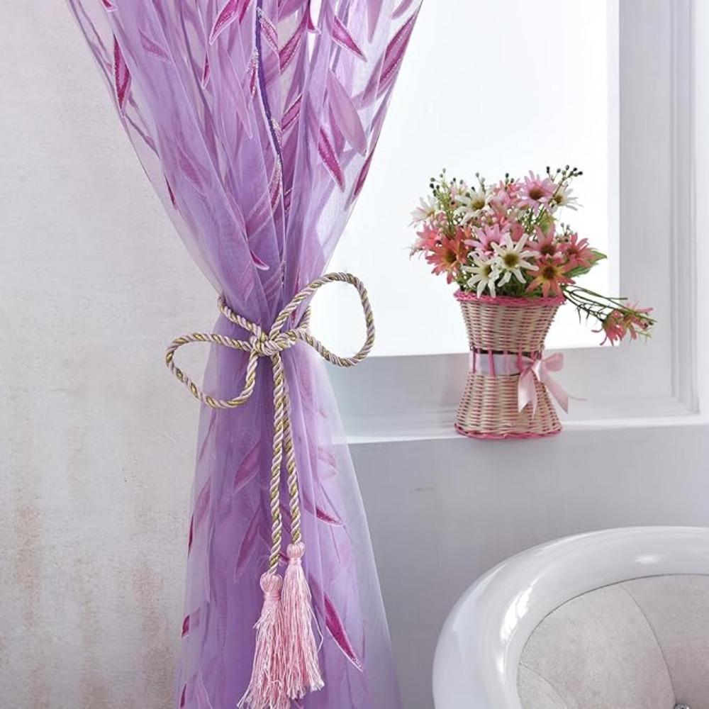 Pieces Window 2 Willow Leaf Curtain Voile Tulle Room Salix Leaf Sheer Vine Drapes Curtain Willow Leaf Curtain For Living Room Bedroom Balcony