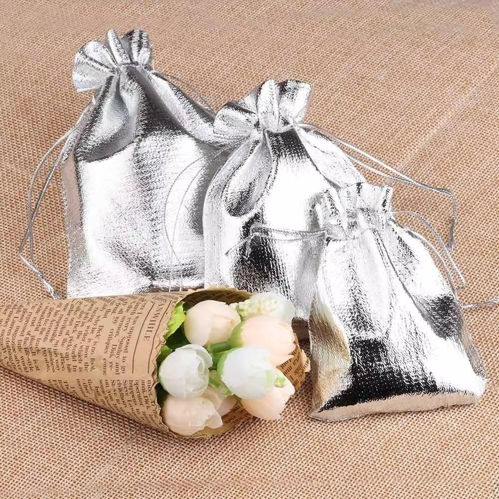 20PCS Foil Material Gift Bags Gold Silver Color Jewelry Bags Luxury Cloth Gift Bags  Christmas Party