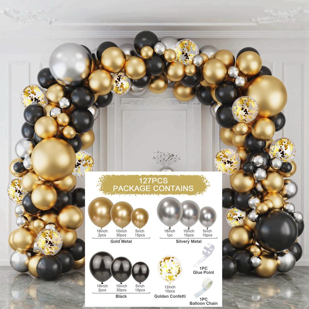 Black Gold Sequins Latex Balloon Chain Set Birthday Party Decoration Balloon Wedding Package