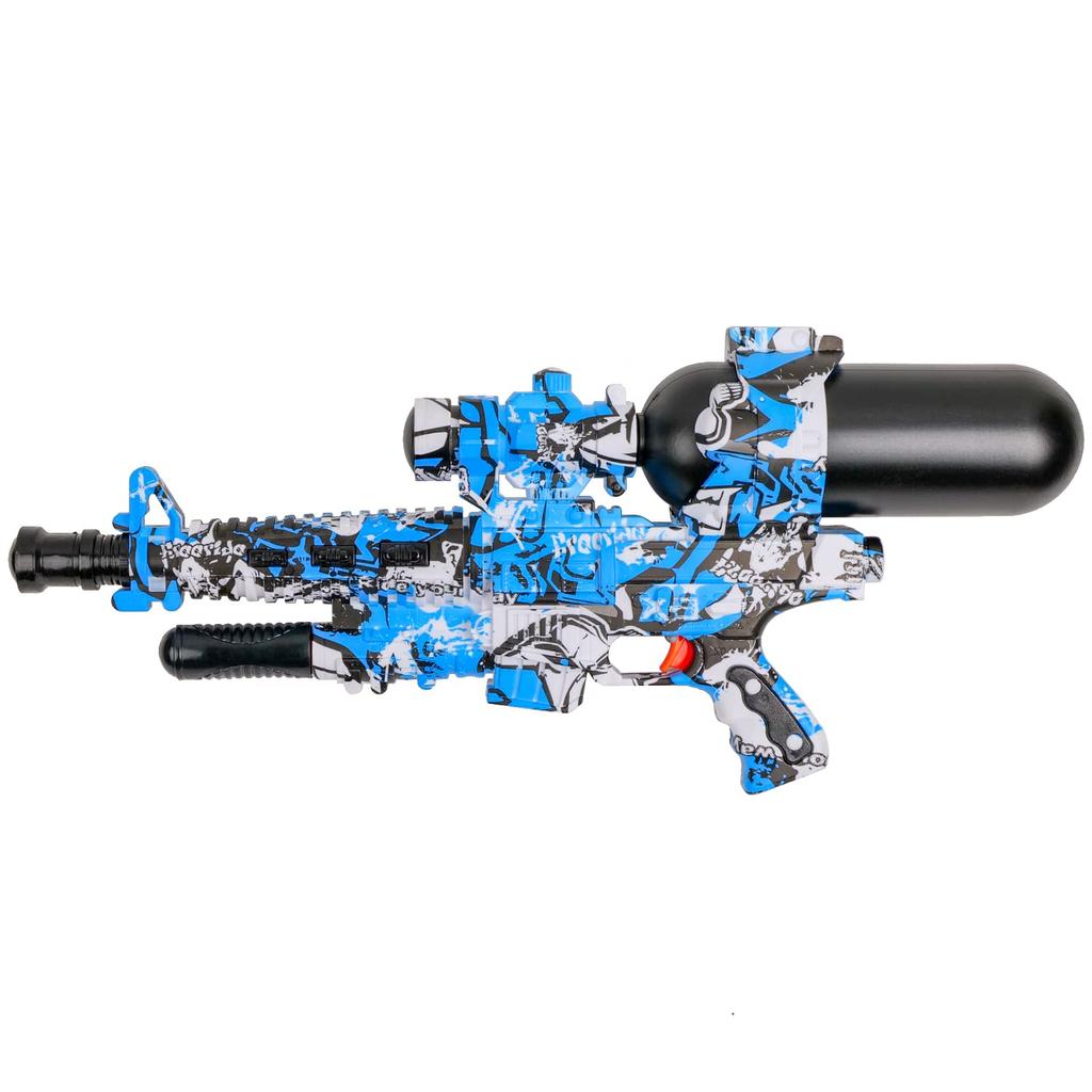 Onda Water Gun, Water Play Toy, Ultra-Big Size, Water Blaster, Long Distance, 7m Throw, Large Capacity, 1250cc, Kids & Boys, Blue x White, Military