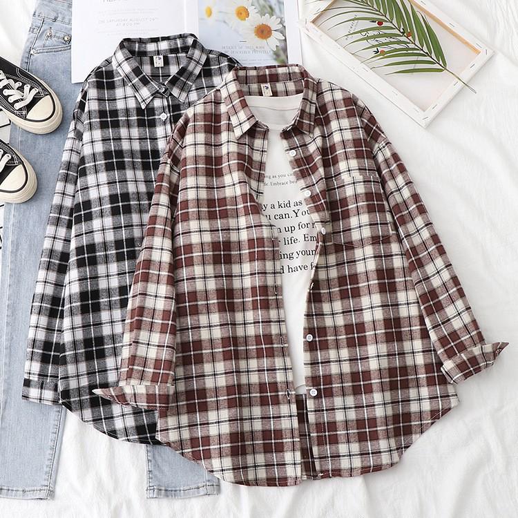Women's Retro Plaid Flannel Shirt - Korean Style Cardigan Jacket for Spring & Autumn