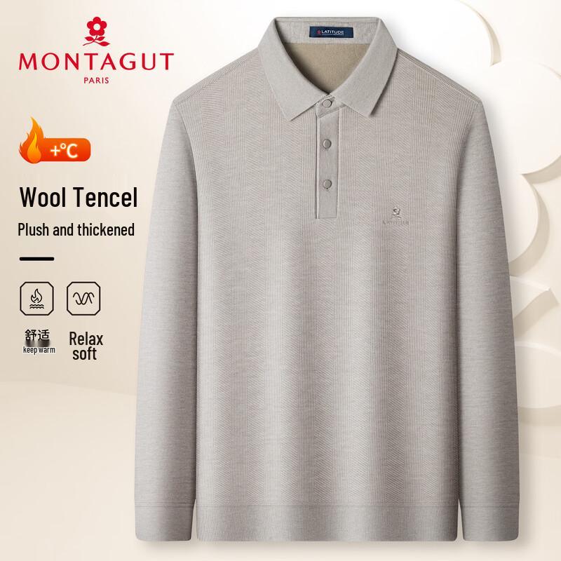 Montagut Men's Lamb Wool Tencel Blend Long Sleeve Polo Shirt