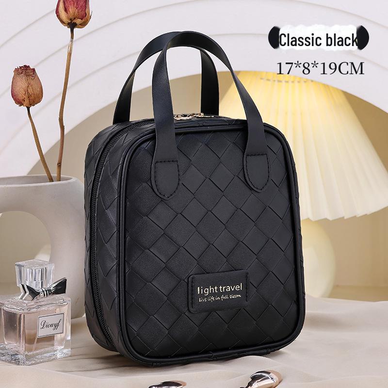 Large-Capacity Woven PU Travel Cosmetic Bag