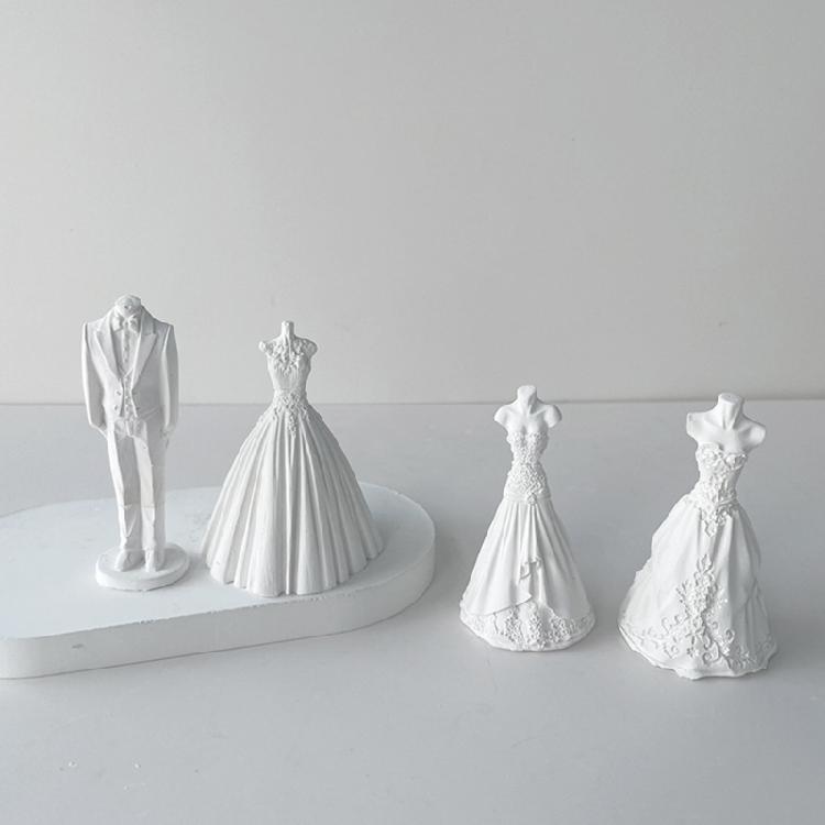 3D Bride Wedding Dress Silicone Candle Mold Bridegroom Suit Resin Casting Moulds