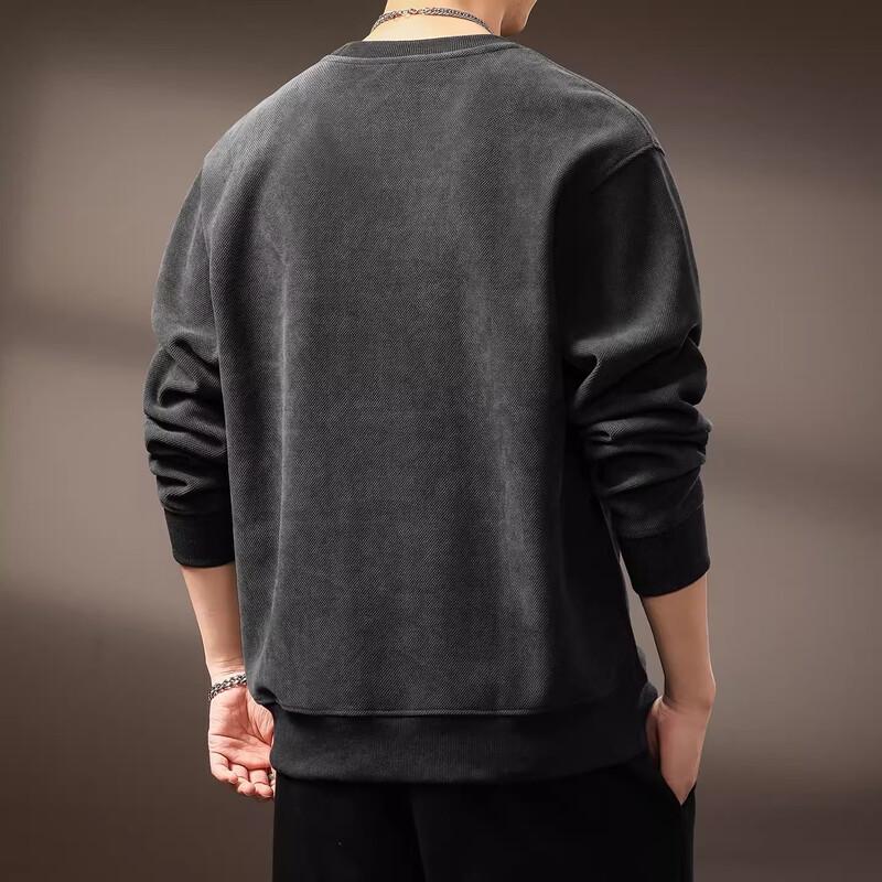 Men's American Retro Brushed Jacquard Patchwork Round Neck Sweatshirt