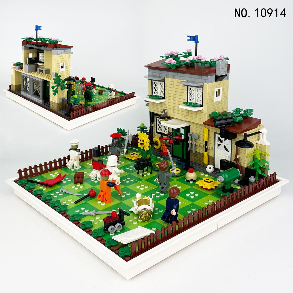 MOC Plant Town Defense Battle Chessboard Building Block Toy