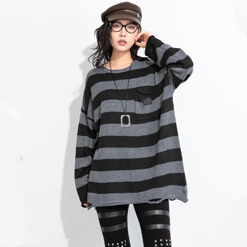 

вязаный повседневный оверсайз винтажный полосатый свободный весенне-осенний пуловер свитер женские свитера