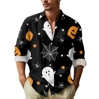 Men's Halloween Prints Button Long Sleeve Shirts Men's Casual Fashion Long Sleeve Shirts