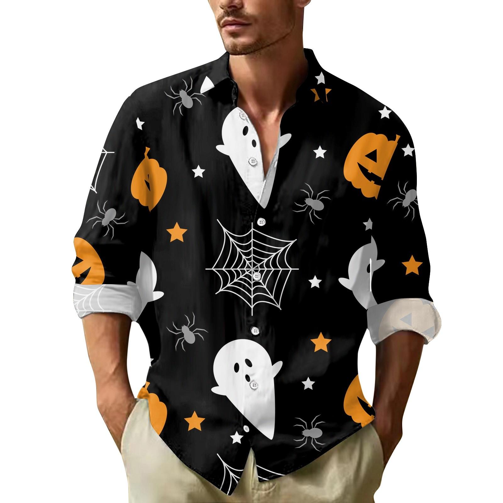 

Мужские рубашки с длинными рукавами и пуговицами на Хэллоуин, мужские повседневные модные рубашки с длинными рукавами L