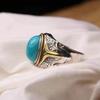 Imitation Turquoise Men's Ring Ring Silver-plated Ring Design Ethnic Style Mongolian Elements Retro