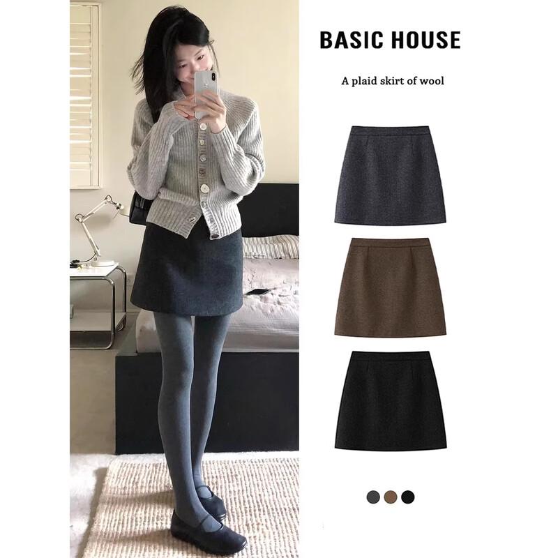 Basic House Women s Grey Woolen A-Line Skirt 2XL
