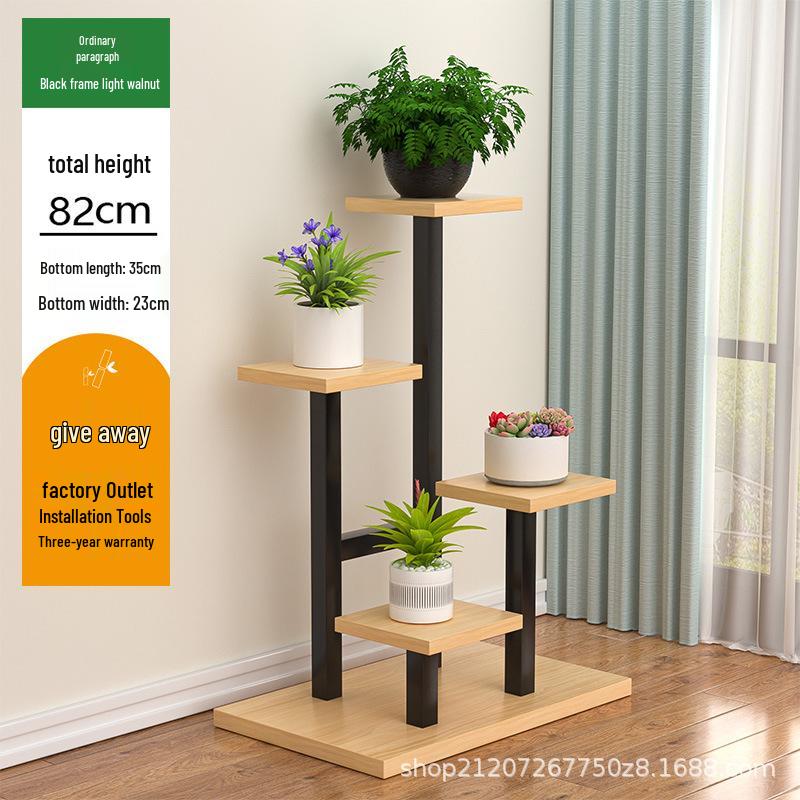 Multi-Layer Wrought Iron Flower Stand with Wheels: Movable Floor-Standing Rack for Living Room or Balcony