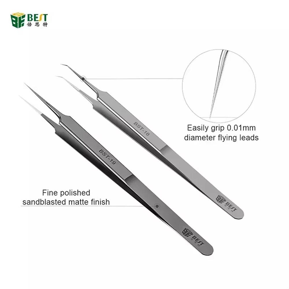 BST Ultra Precision Tweezers Stainless Steel Fly wire Curved Straight Tweezers For BGA Motherboard Welding Phone PC Repair Tools