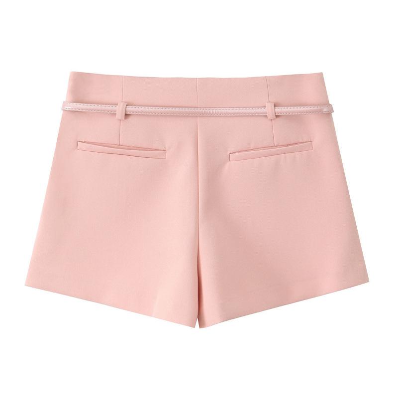 Summer Women's V-Neck Vest and Square Neck Dress Shorts with Belt Set - European & American Style