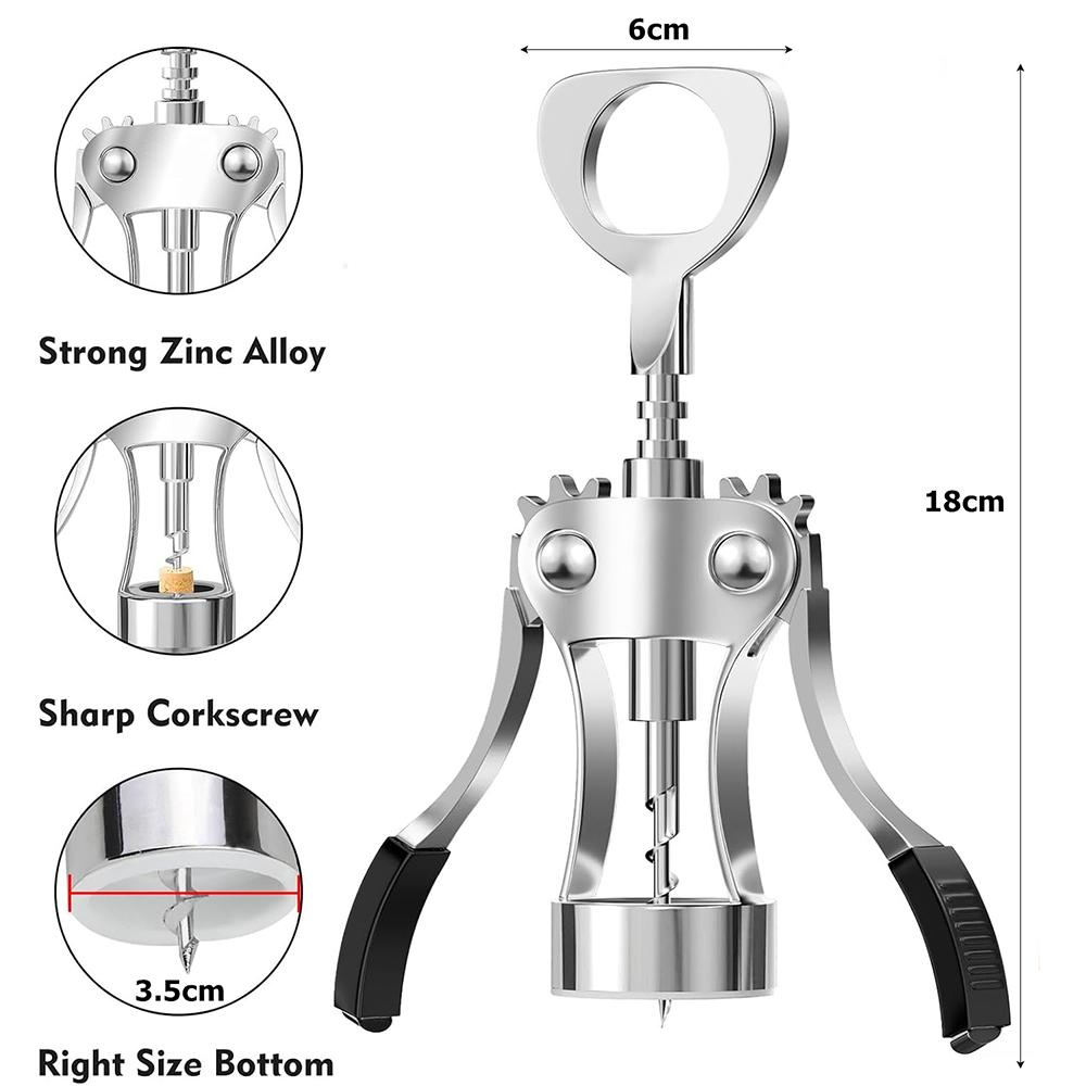 2 In 1 Wine Opener Zinc Alloy Premium Wing Corkscrew Wine Bottle Opener Beer Opener with Non-slip Wing Handle