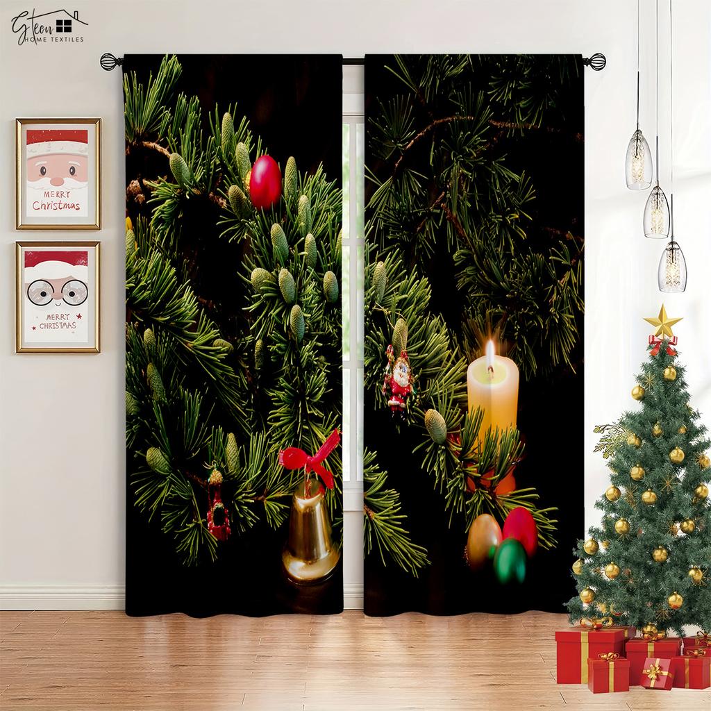 Weihnachten 3D-gedruckte Vorhänge Weihnachtsbaum Geschenk Wohnzimmer Schlafzimmer Kinderzimmer Neujahr Feiertagsdekoration Vorhänge 2 Stück