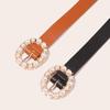 Elegant Women's Two-Piece Leather Waist Belt Set with Pearl Buckle