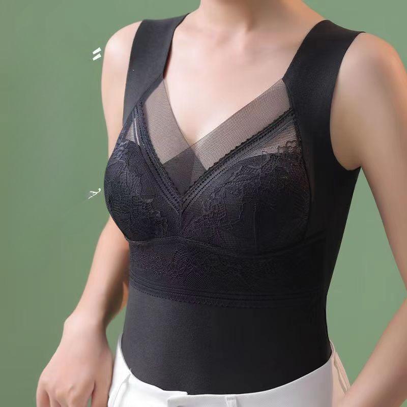 Velvet Fever Without Trace Warm Lace Undershirt Female Fixed Cup Padded Thickening Thin Comfortable Bottoming Fall Clothing Underwear