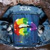 Womens Street Style Denim Jacket Colorful Lips Print Oversized Trucker Casual Wear