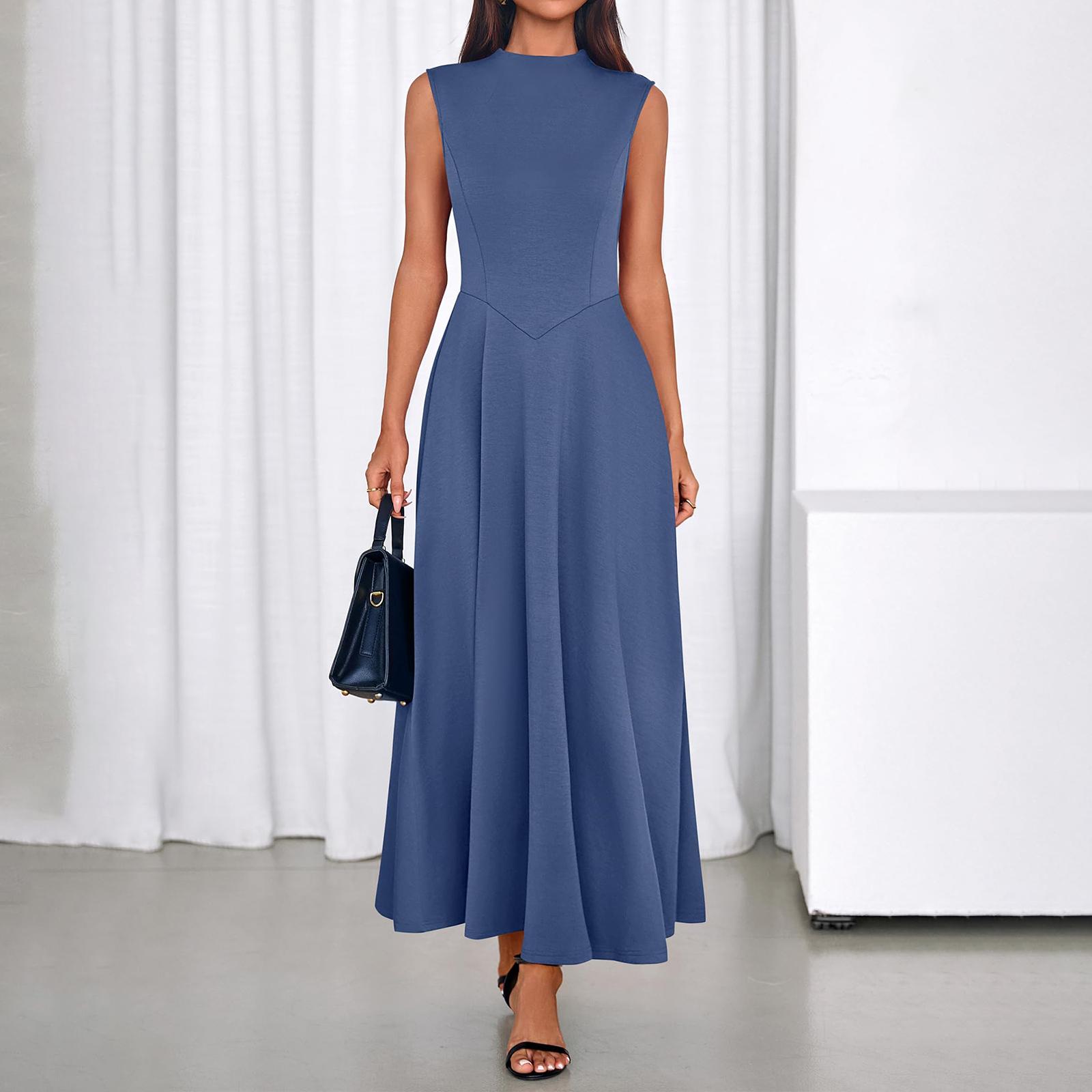 

Women s Color Sleeveless Slim Fit Fashionable Long Dress S синій
