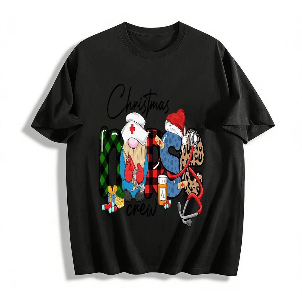 Christmas Nurse Crew Print Top Festive Healthcare Worker Tee Pure cotton T-shirt XXS