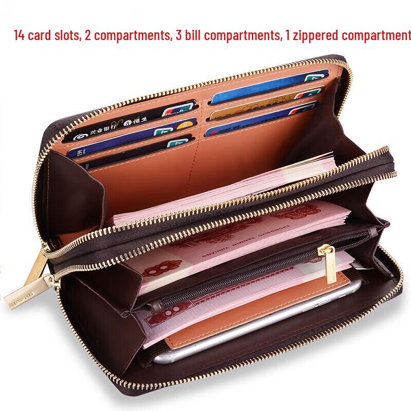 Cartera Larga de Cuero para Hombre Septwolves con Doble Cremallera