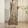 DIMANAF 2025 Women Plus Size Spring Summer Dress Basic Long Dress Leaf Printing Vintage Loose Long Sleeve