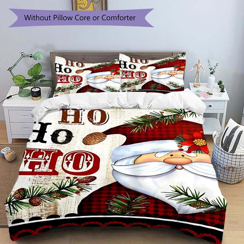 3-teiliges Weihnachtsmann "Ho Ho Ho" Bettwäsche-Set mit 1 Bettbezug und 2 Kissenbezügen (Kein Kern), Festliches Geschenk für Schlafzimmerdeko, Anime Cartoon