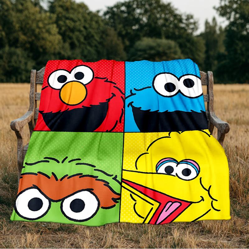 Colorful Sesame Muppets Together Blanket Flannel Throw for Sofa, Indoor, Camping, Living Room, Office, Chair, And Bed Soft Birthday Gift