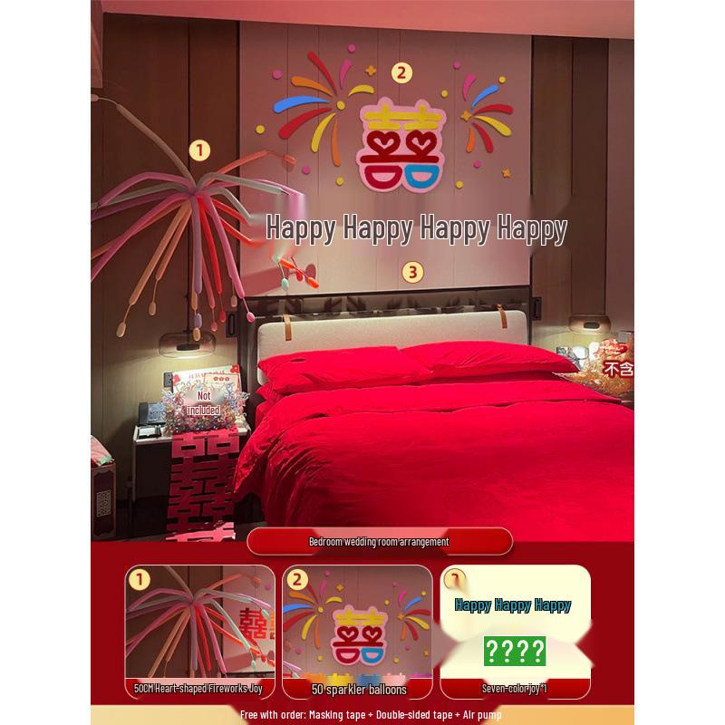 Set Decorazione Matrimonio Camera da Letto Doppia Felicità Rossa