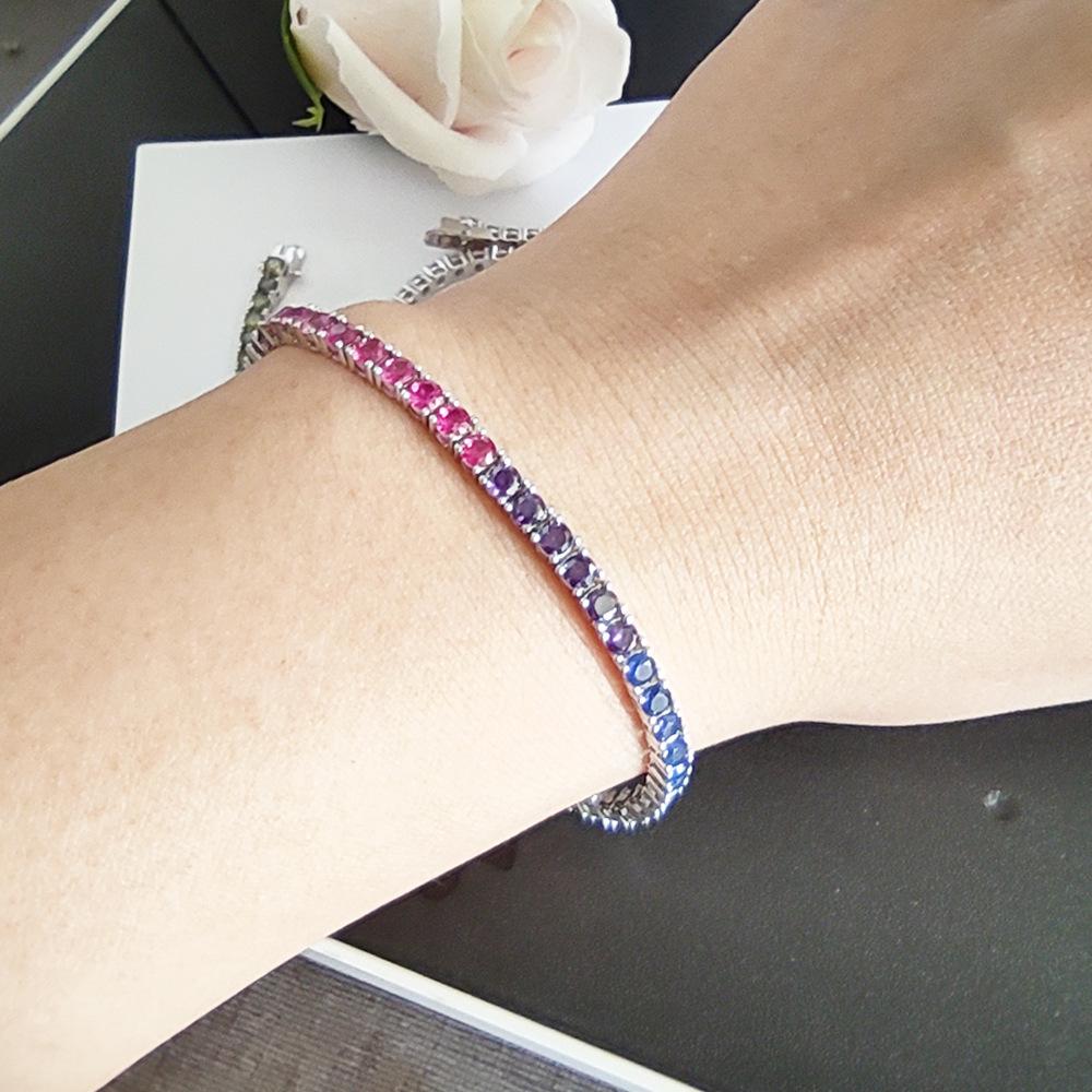 Multicolor 925 Sterling Silver Bracelet Tennis Bracelet 2 MM Adjustable Colorful Zircon Bracelets