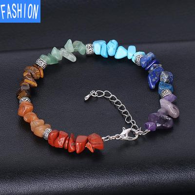 Unregelmäßiges Halbedelstein-Chips-Steine-Armband, natürliches Kristall-Yoga-Meditations-Chakra-Armband, Geschenk