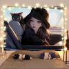 Anime-Mädchen und Katze Heilende Landschaft Wandteppich Wandbehang Dekoratives Gewebe für Zimmer Kopfteil und Hintergrunddekoration