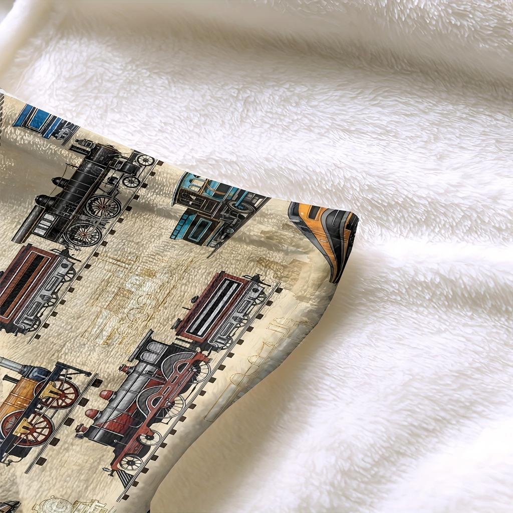 Cozy Train-Themed Flannel Throw Blanket - Soft, Warm & Lightweight for Couch, Bed, Travel, and Office Use - Versatile All-Season